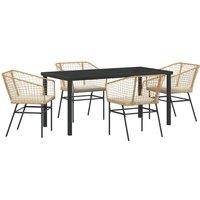 5 Piece Garden Dining Set with Cushions Brown Poly Rattan
