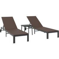 Berkfield Home Sunbeds 2 pcs with Wheels & Table Brown Poly Rattan
