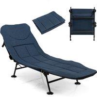 Costway Folding Camping Cot W/ Detachable Mattress & 6-Position Adjustable Backrest in Blue