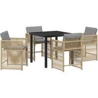 Berkfield Home 5 Piece Garden Dining Set with Cushions Beige Poly Rattan