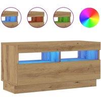Berkfield Home TV Cabinet with LED Lights Artisian Oak 80x35x40 cm Engineered Wood | Size: 80 x 35 x 40 cm