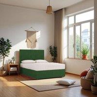 Knight Sleep Emily Plush Bed Set With Mattress, 2 Drawers Same Side & 24Headboard in Dark Green | Size: Single