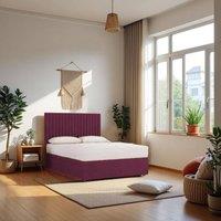 Knight Sleep Emily Plush Bed Set With Mattress, 2 Drawers Same Side & 24Headboard in Aubergine | Size: Single