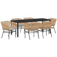 7 Piece Garden Dining Set with Cushions Brown Poly Rattan