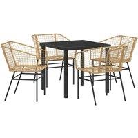 5 Piece Garden Dining Set Brown Poly Rattan