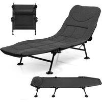 Costway Folding Camping Cot Bed Lounge Chair W/Detachable Mattress & Adjustable Backrest in Grey | Size: Small Single