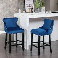 HomeTouch Set of 2 Contemporary Velvet Upholstered Wing-Back Barstools Grey in Blue | Size: 2 Pack