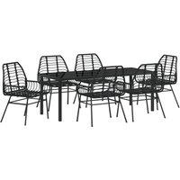 7 Piece Garden Dining Set Black Poly Rattan