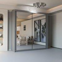 Sliding Wardrobes 4U Double Mirror Sliding Wardrobe With LED Light W150cm x H217cm x D62cm in Grey