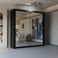 Sliding Wardrobes 4U Double Mirror Sliding Wardrobe With LED Light W150cm x H217cm x D62cm in Black