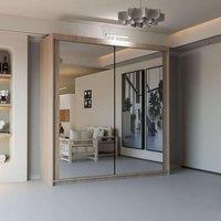 Sliding Wardrobes 4U Double Mirror Sliding Wardrobe With LED Light W150cm x H217cm x D62cm in Light Brown