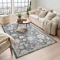 Desire Rugs Maia Washable Lagoon Floral Traditional Area Rug Non-Slip Living Room in Navy | Size: 60 cm x 220 cm
