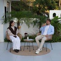 Home Source Bistro Set Natural Wicker Frame Black Steel Leg Glass Tabletop Outdoor