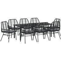9 Piece Garden Dining Set with Cushions Black Poly Rattan
