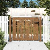 Berkfield Home Garden Gate 105x105 cm Corten Steel Bamboo Design in Brown