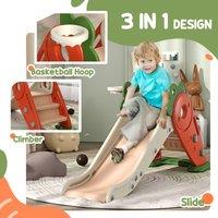 AIYAPLAY 3 in 1 Kids Slide, Carrot-themed Foldable Indoor Slide for 1-3 Years in Orange