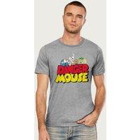 Danger Mouse Men's Logo With Characters T-Shirt in Mid Grey | Size: Large
