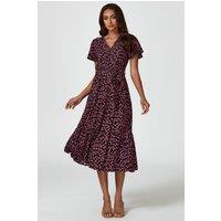 FS Collection Women's Pink Floral Print Wrap Midi Dress In Black | Size: XL