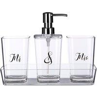 Orsina 3 Pc Bathroom Accessories Set With Matching Tray, Clear Bathroom Decor Set, Soap Dish, Tumbler, & Dispenser
