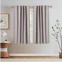 H&O Direct Beige Faux Linen Blackout Curtains Pair with Back Tab & Pole Pocket Top, 117cm W x 137 cm H