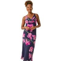 Floral Print Cowl Neck Midi Dress
