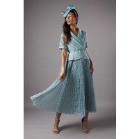 Lace Midi Wrap Top Full Skirt Dress