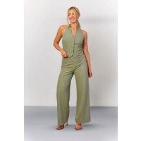 In The Style Women's Tailored Halterneck Waistcoat Wide Leg Jumpsuit in Green | Size: 10