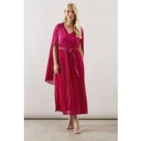 Wallis Women's Petite Occasion Pleated Cape Midi Dress in Fuchsia | Size: 10