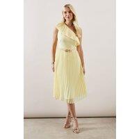 Wallis Women's Petite Occasion One Shoulder Chiffon Pleated Midi Dress in Yellow | Size: 16