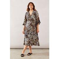 Wallis Women's Leopard Wrap Ruffle Midi Dress in Natural | Size: 16
