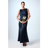 Coast Women's Honoured Petite Sleeveless High Neck Tie Shoulder Satin Maxi Bridesmaid Dress in Navy | Size: 12