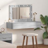 Berkfield Home Wall Hanging Dressing Table with LED Lights Grey Sonoma
