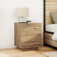 Berkfield Home Bedside Cabinet with LED Lights Artisan Oak 45x40x55 cm in Brown | Size: 45 x 40 x 55 cm