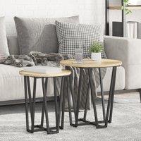 Berkfield Home Side Table Set of 2 - Sonoma Oak Engineered Wood & Metal in Beige
