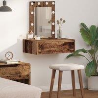Berkfield Home Wall Hanging Dressing Table with LED Lights Old Wood in Brown