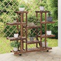 Berkfield Home Flower Stand with Wheels 110x25x115 cm Solid Wood Fir in Brown | Size: 110 x 25 x 115 cm