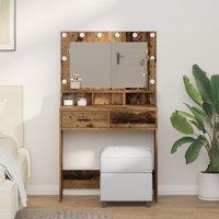 Berkfield Home Dressing Table with LED Lights - Rustic Wood - 79x41x135 cm in Brown | Size: 79 x 41 x 135 cm
