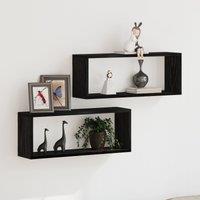 Berkfield Home Wall Shelves 2 Pack Black Oak 60x15x23 cm Made of Engineered Wood | Size: 60 x 15 x 23 cm