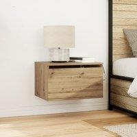 Berkfield Home Bedside Cabinet with LED Wall-Mounted Artisan Oak 50x36x30 cm in Brown | Size: 50 x 36 x 30 cm