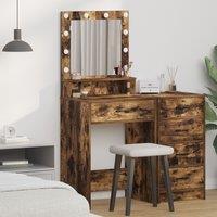 Berkfield Home Makeup Table with LED Lights - Smoked Oak, 50x41x135 cm in Brown | Size: 50 x 41 x 135 cm