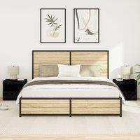 Berkfield Home Bedside Cabinets with LED Lights 2 pcs Black Oak 50x40x45 cm | Size: 50 x 40 x 45 cm