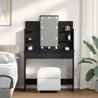 Berkfield Home Dressing Table with LED Lights Black Oak 96x40x142 cm | Size: 96 x 40 x 142 cm
