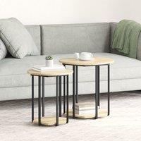 Berkfield Home Side Table Set of 2, Sonoma Oak Wood & Metal in Beige