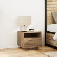 Berkfield Home Bedside Cabinet with LED Lights Artisan Oak 40x39x37 cm in Brown | Size: 40 x 39 x 37 cm