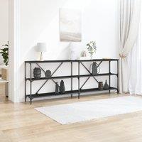 Berkfield Home Console Table Black Oak 200x30x75 cm Engineered Wood & Steel | Size: 200 x 30 x 75 cm
