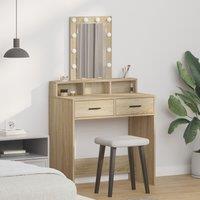 Berkfield Home Dressing Table with LED Lights - Sonoma Oak - 79x41x140 cm in Brown | Size: 79 x 41 x 140 cm