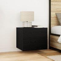Berkfield Home Bedside Cabinet with LED Wall-Mounted Black Oak 50x39x41 cm | Size: 50 x 39 x 41 cm