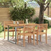 Outdoor Dining Table Grey 140x80x75 cm Steel&Solid Wood Acacia