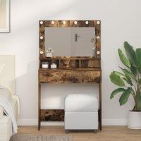 Berkfield Home Vanity Table Smoked Oak Engineered Wood 75.5 x 41 x 135 cm Mirror in Brown