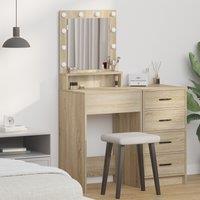 Berkfield Home Dressing Table with LED Lights in Sonoma Oak, 50x41x135 cm in Brown | Size: 50 x 41 x 135 cm